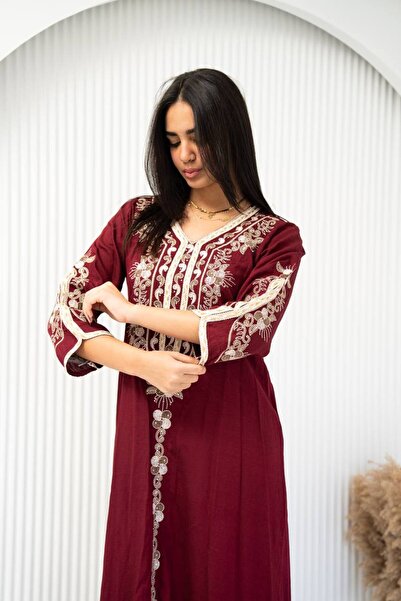 AFandina جلابية أنيقة بتفصيل مريح وتطريز فاخر SM - 2