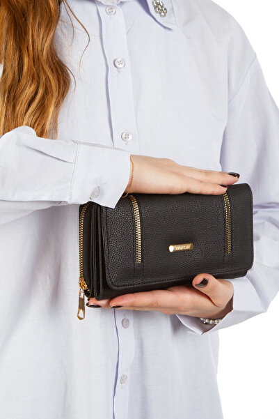 Adelina Bags Kadın Şeritli Fermuar Detaylı Kağıt Para ve Kartlık Bölmeli Cüzdan