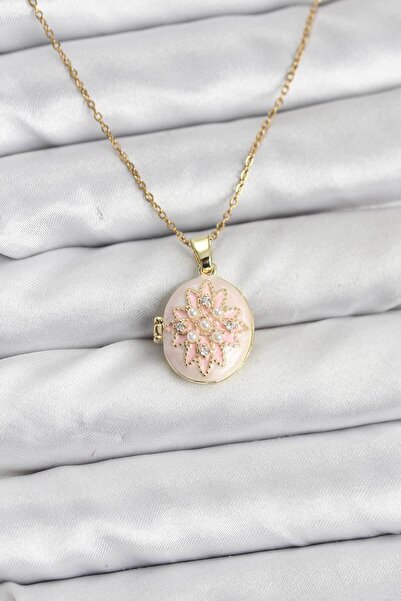 callerrons accessories قلادة نسائية قابلة للفتح من الزنك بلون ذهبي مطلية بالمينا على شكل زهرة اللوتس - EBJ251219W38804