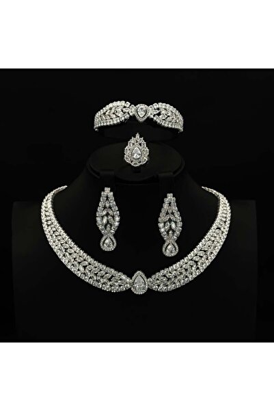 Generic طقم زيركون أنيق بإصدار خاص دقة الماس 5 قطع بضمان على اللون