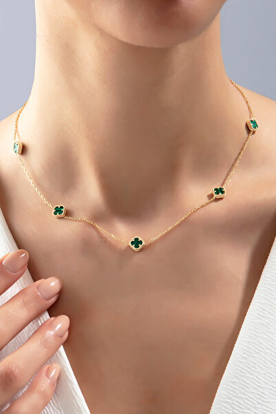 SARIASLAN Yeşil Taşlı Dört Yaprak Yonca 925 Ayar Gümüş Kolye