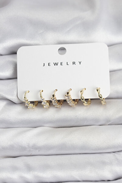 callerrons accessories طقم أقراط نسائية من حجر الزركون بلون ذهبي نحاسي - EBJ2...