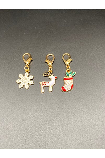 TAKİBUTİGİNİZ Gold plated christmas figurine keychain set of 3