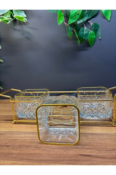 ARS HOME DEKOR Paşabahçe Timeless Real Gold-Plated Snack Bowl with Divider and Stand, for Breakfast, Presentation, Decorative