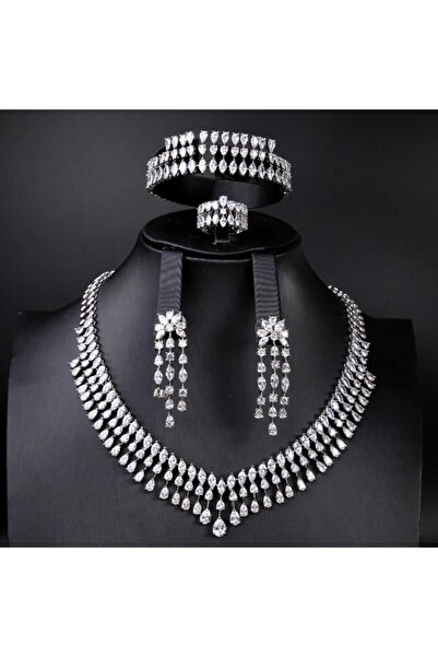 Generic طقم مجوهرات زيركون فاخر بإصدار خاص دقة الماس 5 قطع بضمان على اللون AB...