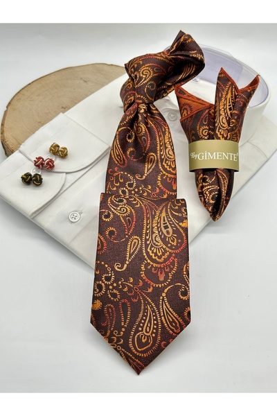 Gutiero ربطة عنق كلاسيكية مع منديل برتقالي منقوش