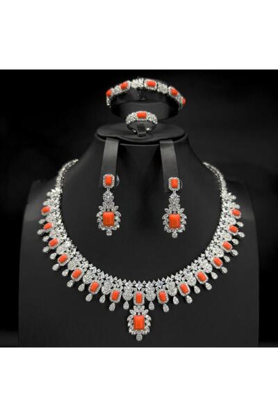 Generic طقم زركون أنيق بلون مكس برتقالي فضي إصدار خاص بضمان على اللون – تصميم راقٍ لإطلالة مميزة RM-291