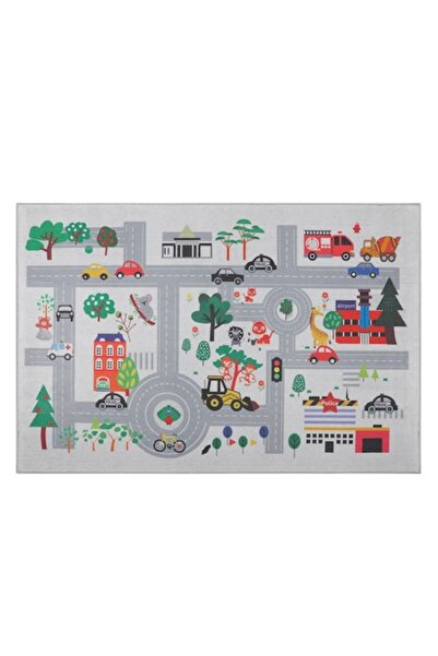 MYONNA IT & E- COMMERCE Decorative Carpet for Kids, Race Track Design, Gray, 150x100cm, Cotton-Polyester