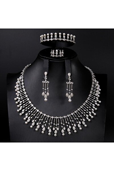 Generic طقم مجوهرات زيركون فاخر بإصدار خاص دقة الماس 5 قطع بضمان على اللون AB...