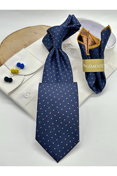 Gutiero Κλασική γραβάτα με μπλε ναυτικό χρώμα και χρυσές κουκκίδες
