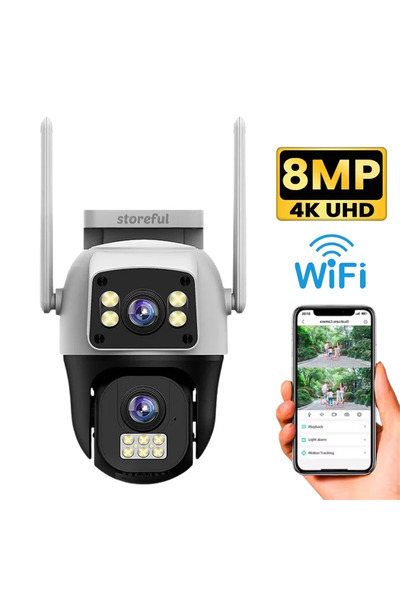 storeful Surveillance camera, WiFi 4K Ultra HD dual, 10X zoom, two-way audio, PTZ, night vision