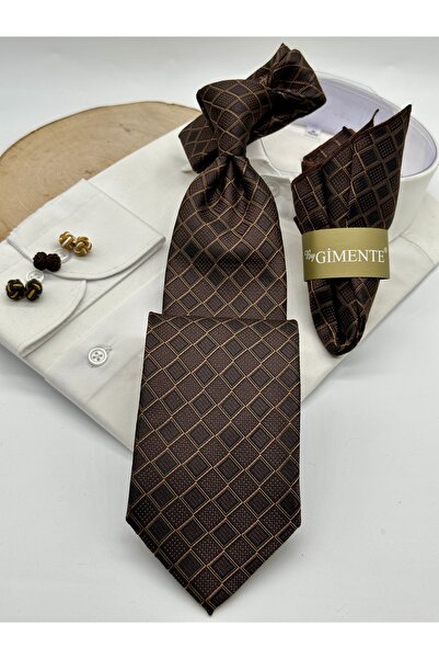 Gutiero Brown Patterned Classic Tie with Handkerchief