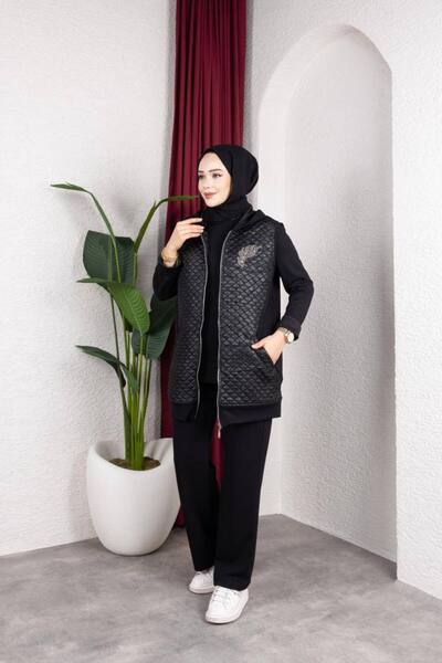 Afili butik Quilted Detailed Vest Set Piece Set – Premium Modal