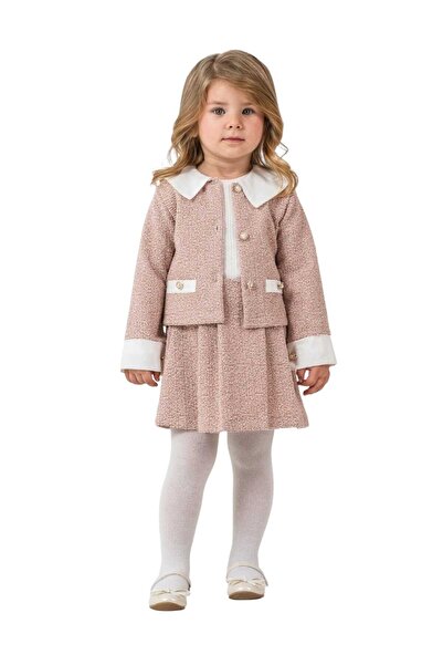KATIA طقم تنورة وسترة تويد أنيقة للفتيات - تفاصيل ياقة بيضاء، للأعمار 2-3-4-5 سنوات