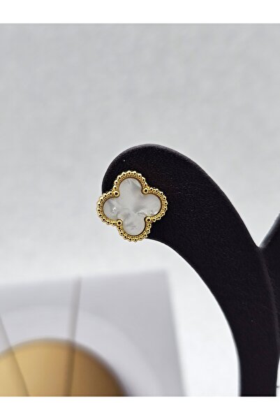 Mosso Steel White Gold Color Steel Earrings Clover Model