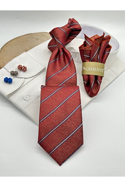 Gutiero ربطة عنق كلاسيكية مع منديل مخطط باللون البرتقالي