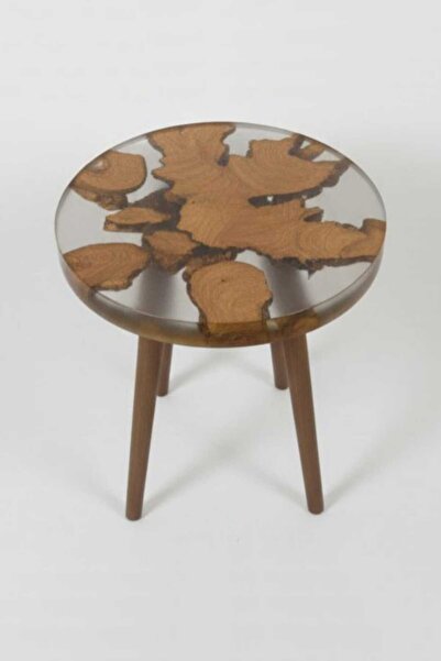 RESINO ı Epoksi Zeytin Ağacı Sehpa – Yuvarlak Tasarım, Doğal Ahşap & Epoksi Y...