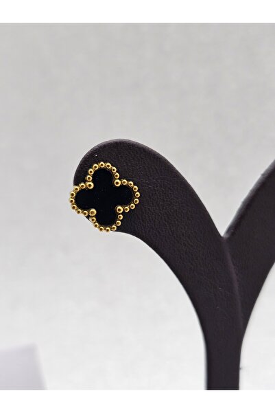 Mosso Steel Yonca Model Black Gold Color Steel Earrings
