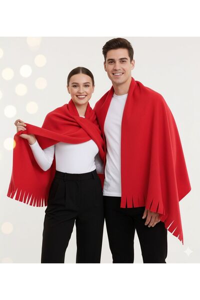 NERGIZ Double Combination Red Fleece Shawl Scarf