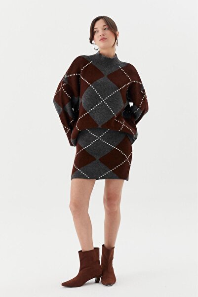 EGELİMODA Baklava Patterned Double Skirt Mini Knitwear Set