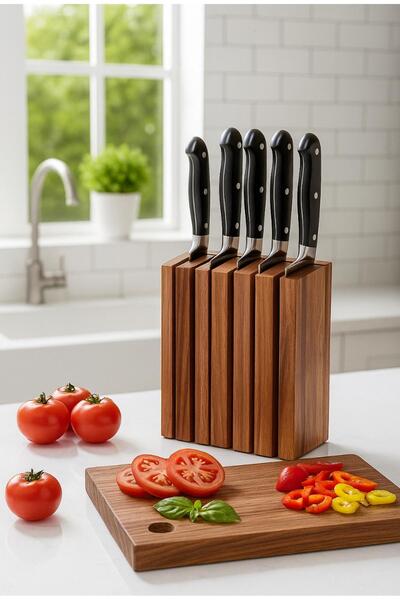 Smyak Custom Acacia Knife Holder Stand Knife Block Kitchen Counter Top Knife Holder & Knife Stand with Magnet
