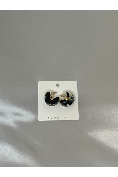 stainles steel Marble Patterned Black Gold Stylish Women's Earrings