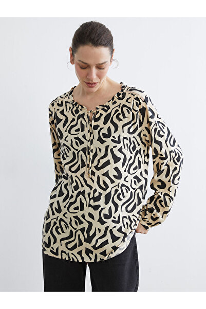 LC Waikiki Μπλούζα με μαύρο μοτίβο με δέσιμο στο λαιμό