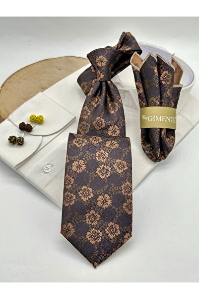 Gutiero ربطة عنق كلاسيكية منقوشة باللون البيج العنابي