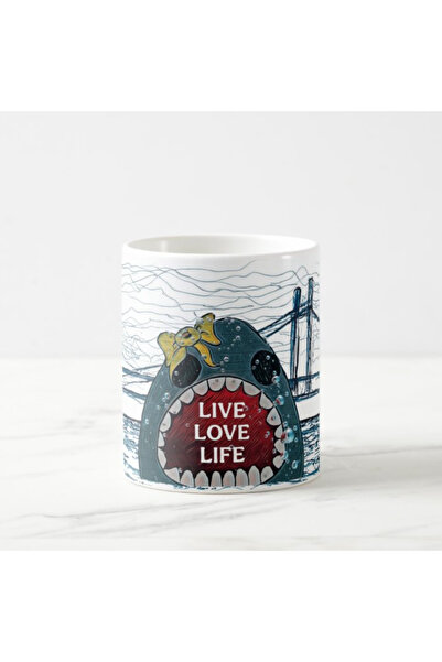 tpkitapevi Live Love Life Shark Themed Porcelain Mug Cup