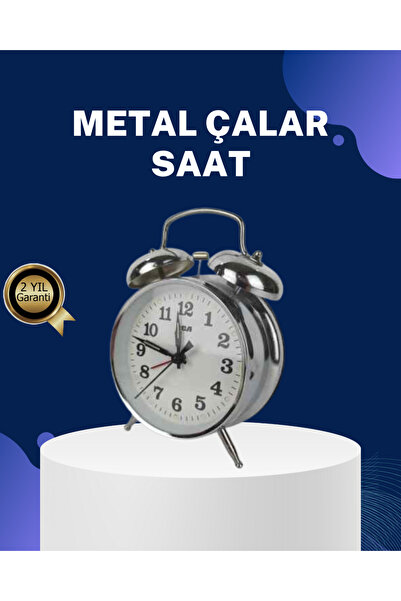 Kanonik Education Decorative Round Table Clock with Alarm Silver Color Silent and Luminous