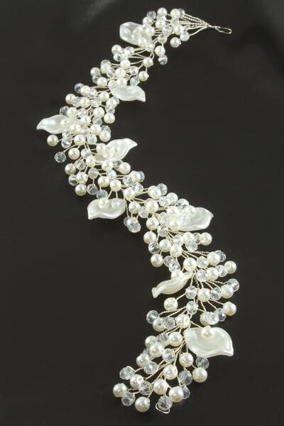 Bijuteri Net Leaf Pearl Crystal Hair Accessory