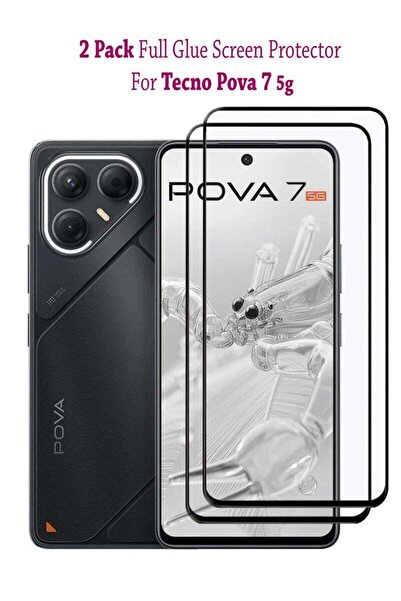 Generic عبوة من قطعتين من واقي شاشة زجاجي مقوى لهاتف تكنو بوفا 7 5 جرام - أسود