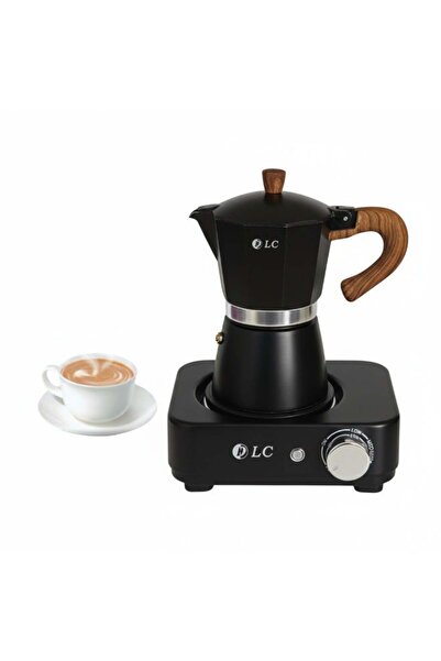 DLC ماكينة قهوة موكا كهربائية، سعة 300 مل / 6 أكواب، تسخين سريع 500 واط، تحكم قابل للتعديل في درجة الحرارة، أسود