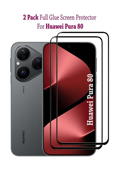 Generic عبوة من قطعتين من واقي شاشة زجاجي مقوى لهاتف هواوي بورا 80 - أسود