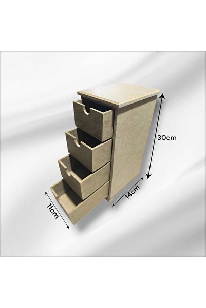 SEKAY AHŞAP Ahşap Boyanabilir 4 Küçük Çekmeceli Takı Aksesuar Dekoratif Organ...