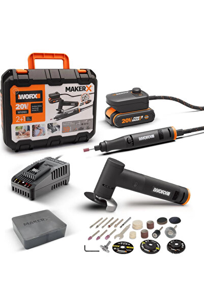 WORX WX990 MAKERX 20Volt 2.0Ah. Kömürsüz Profesyonel Gravür + 50MM Açılı Avuç...