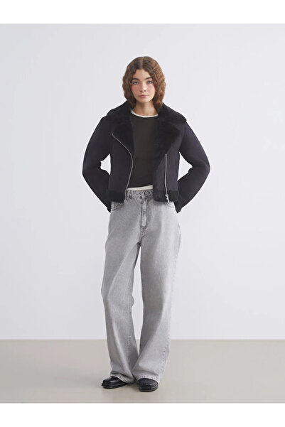 LC Waikiki Fur Collar Women's Suede Look Coat