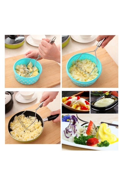 ZUZU MADE 2'li Paslanmaz Çelik Mutfak Seti Solingen Yaylı Yumurta Çırpıcı ve Püre Patates Ezici 24 cm