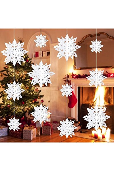 The Bros زينة ندفات الثلج المعلقة، 12 قطعة من ندفات الثلج الورقية ثلاثية الأب...