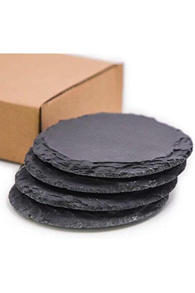 The Bros Slate Stone Coasters Set, 4 PCS Black Round Cup Coaster