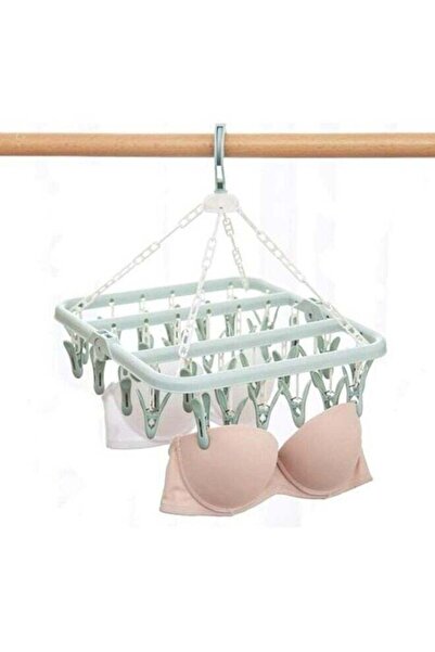 Aiwanto رف تجفيف الملابس، 32 مشبك، علاقة ملابس قابلة للطي، مجفف جوارب، مشابك تجفيف الملابس (أخضر فاتح)