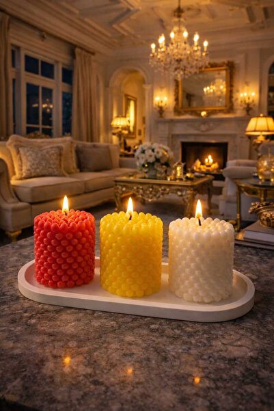 HARFA TEKNOLOJİ Dekoratif Tepside, 4'lü Set, Okyanus Kokulu, Top Bubble Mum