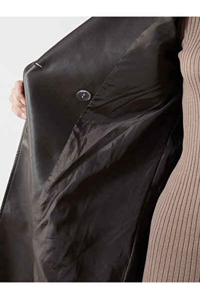 LC Waikiki معطف طية صدر السترة المرأة الجلود نظرة خندق معطف