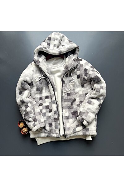 giyimadam16 Oversized - Hooded Plush Cardigan Men's Fleece