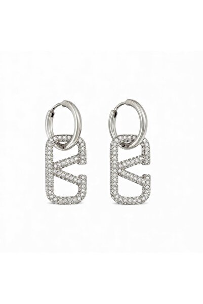 neslyaccessories Vl Stone Dangle Silver Hoop Earrings