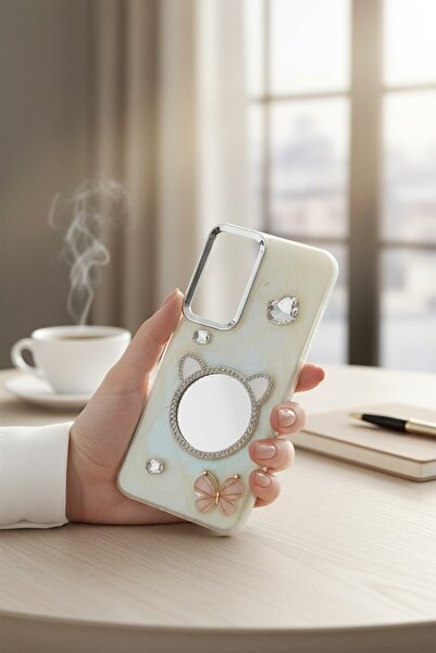batuteknoloji Oppo A16-A55 Aynalı Taşlı Fiyonklu Kabartma Yüzeyli Lady BTU Si...