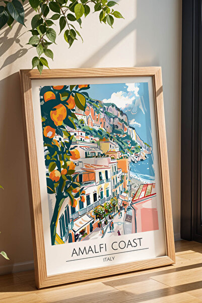 e2nova İtalya Amalfi Coast Duvar Tablosu – Modern Salon Duvar Dekoru, Akdeniz...