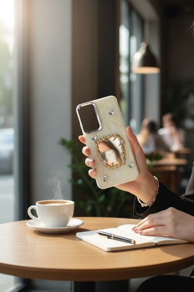batuteknoloji Oppo A16-A55 Aynalı Taşlı Fiyonklu Kabartma Yüzeyli Lady BTU Si...