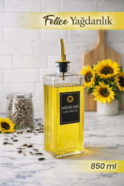 naturelove Felice Cam Yağdanlık Sızdırmaz Metal Kapak Ayçiçek Zeytinyağı Etik...