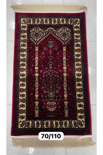 FABRIC A royal red carpet with mihrab patterns and luxurious gold columns, me...